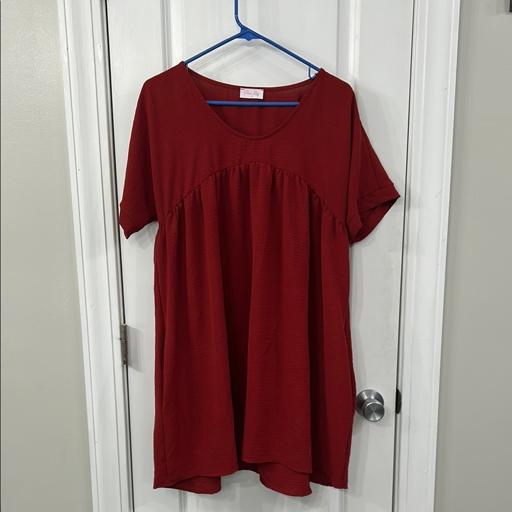 Pink Lily Red Asymmetrical Tunic